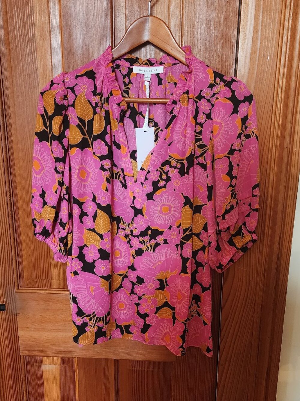Beautiful Silky Blouse with Slightly Puffed Sleeves by Rose + Olive